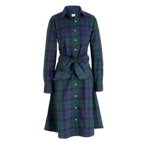 J. Crew Black Watch Plaid / Tartan Tie Waist Shirtdress with Bow Belt
